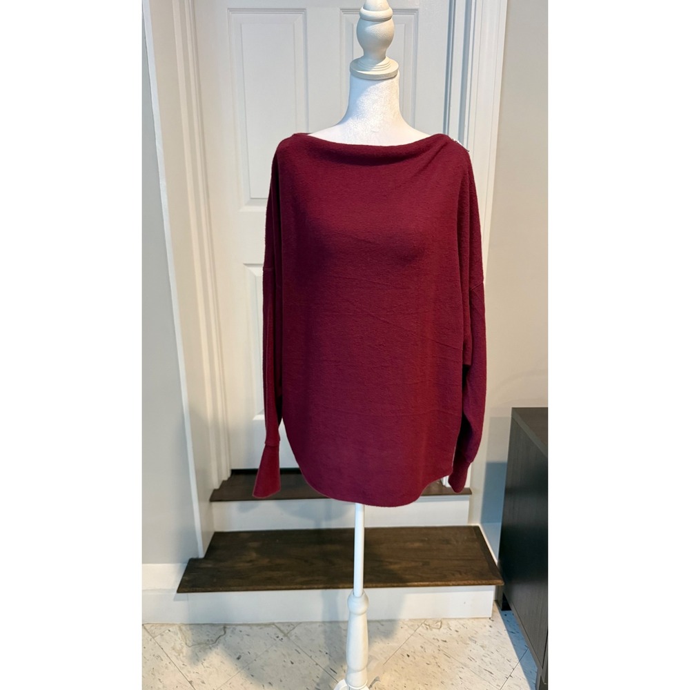 Korye DailyLook Burgundy Boat‎ Neck Knit Sweater  XL NWT Oversized Shoulder Zip